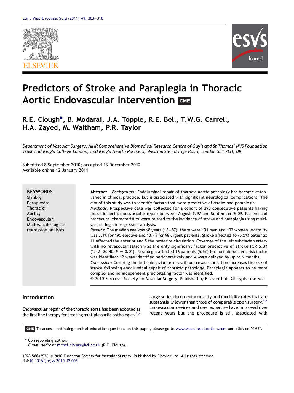 Predictors of Stroke and Paraplegia in Thoracic Aortic Endovascular Intervention 