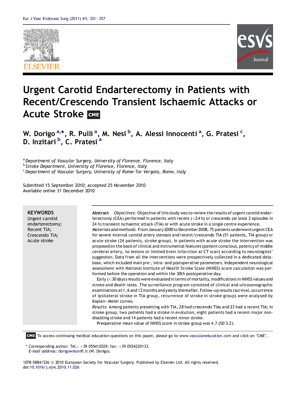Urgent Carotid Endarterectomy in Patients with Recent/Crescendo Transient Ischaemic Attacks or Acute Stroke 