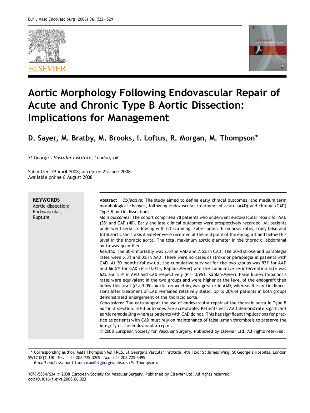 Aortic Morphology Following Endovascular Repair of Acute and Chronic Type B Aortic Dissection: Implications for Management