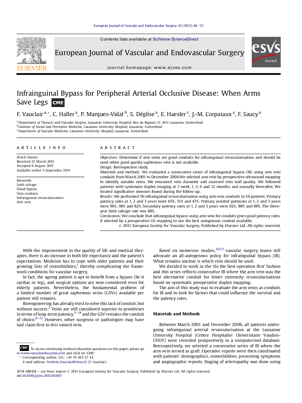 Infrainguinal Bypass for Peripheral Arterial Occlusive Disease: When Arms Save Legs 