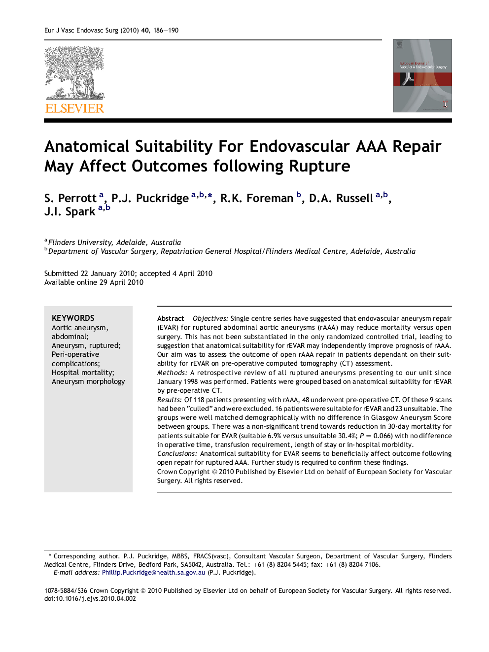 Anatomical Suitability For Endovascular AAA Repair May Affect Outcomes following Rupture