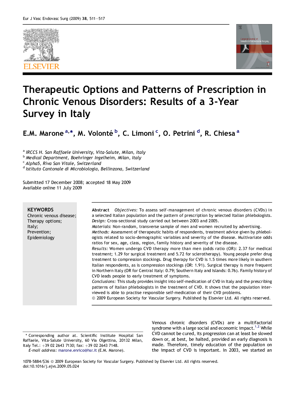 Therapeutic Options and Patterns of Prescription in Chronic Venous Disorders: Results of a 3-Year Survey in Italy