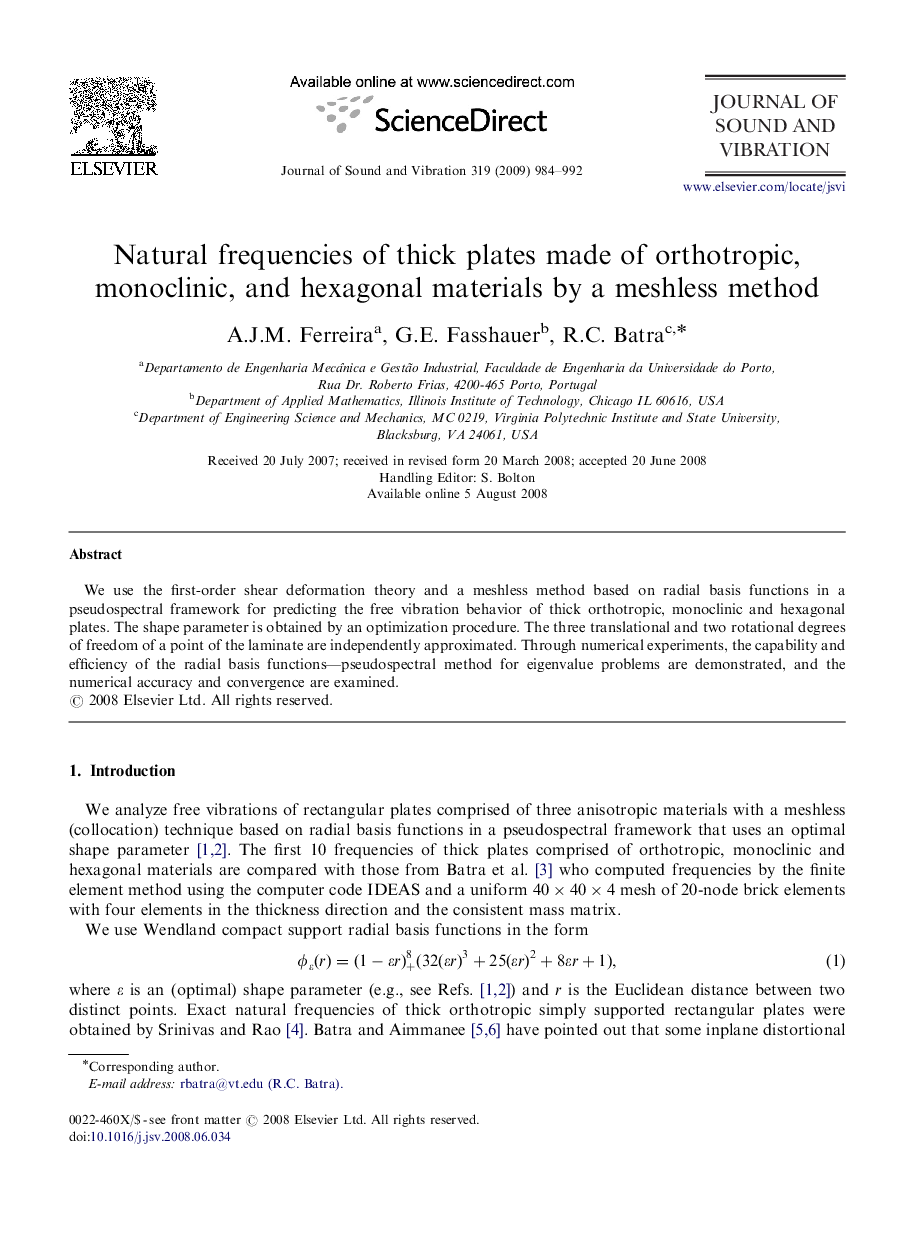 Natural frequencies of thick plates made of orthotropic, monoclinic, and hexagonal materials by a meshless method