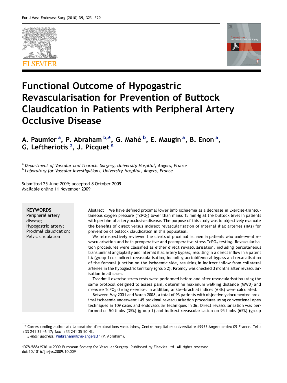 Functional Outcome of Hypogastric Revascularisation for Prevention of Buttock Claudication in Patients with Peripheral Artery Occlusive Disease