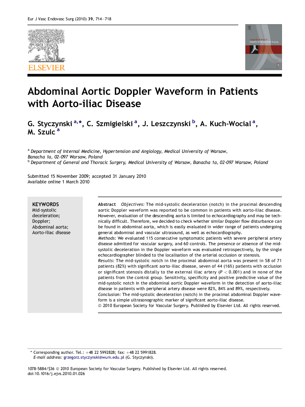 Abdominal Aortic Doppler Waveform in Patients with Aorto-iliac Disease