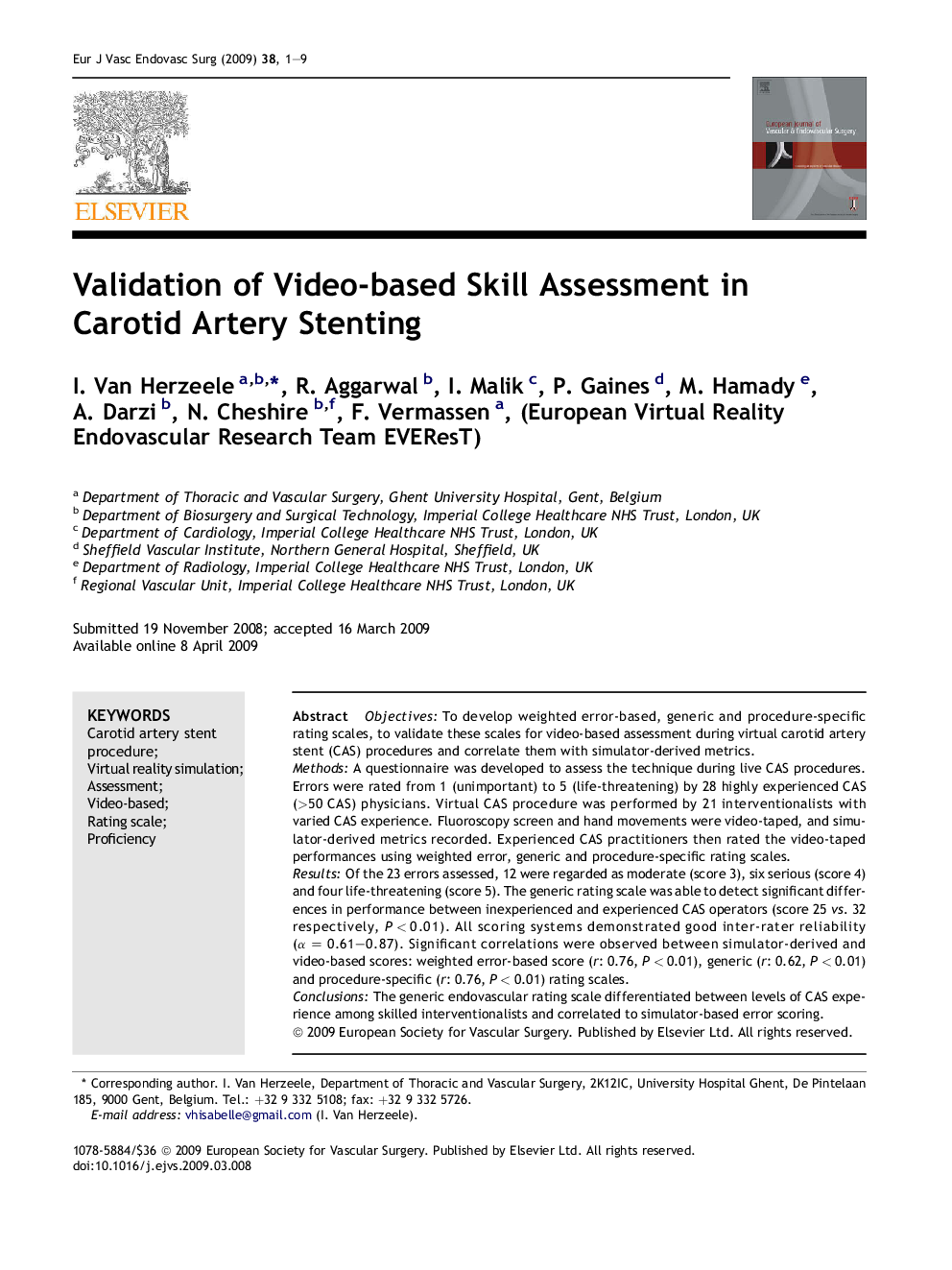 عکس صفحه اول مقاله: Validation of Video-based Skill Assessment in Carotid Artery Stenting Validation of Video-based Skill Assessment in Carotid Artery Stenting