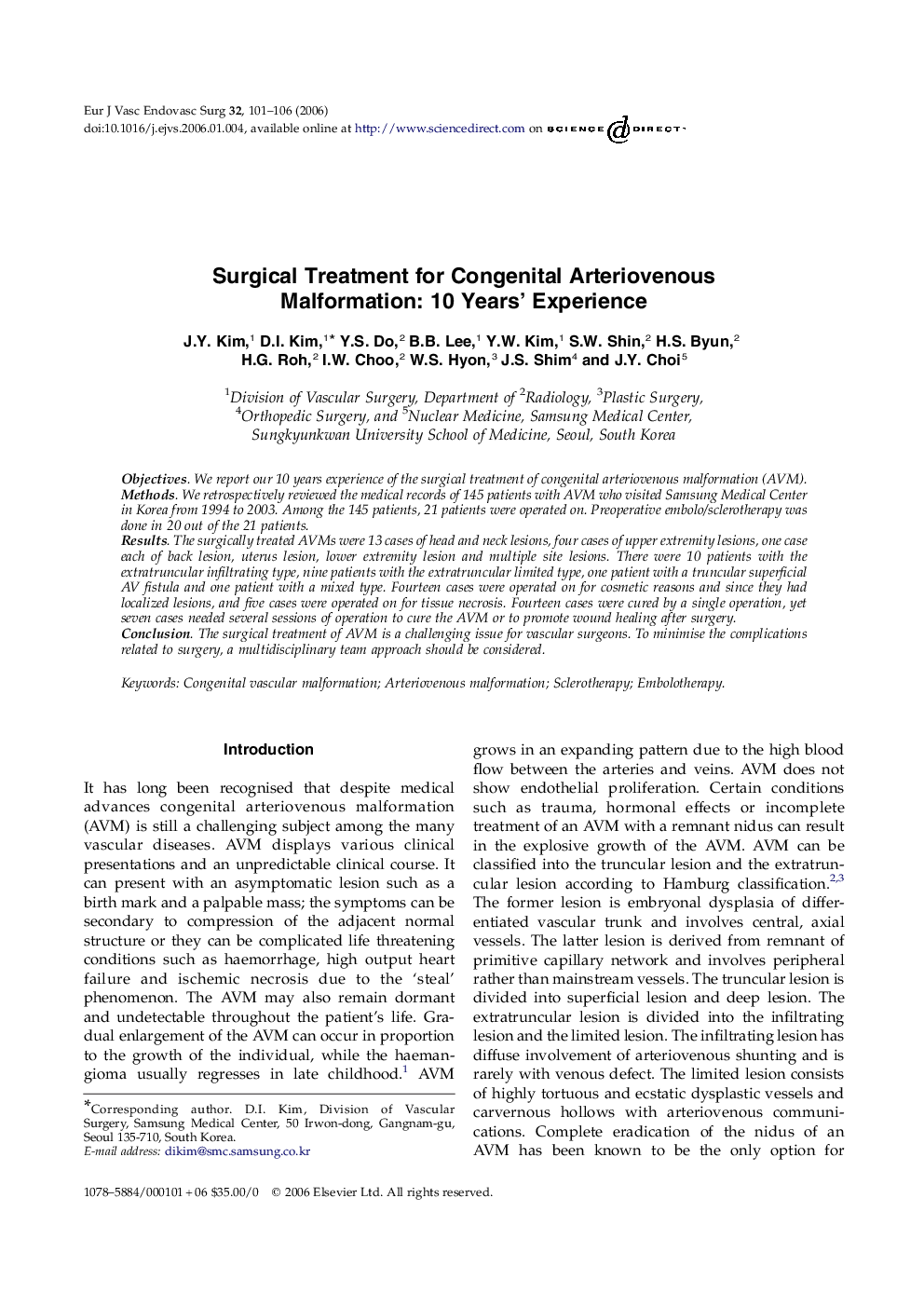 Surgical Treatment for Congenital Arteriovenous Malformation: 10 Years' Experience