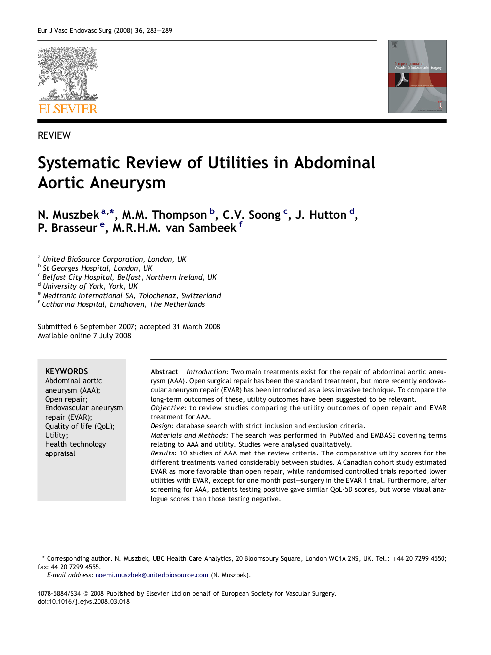 Systematic Review of Utilities in Abdominal Aortic Aneurysm