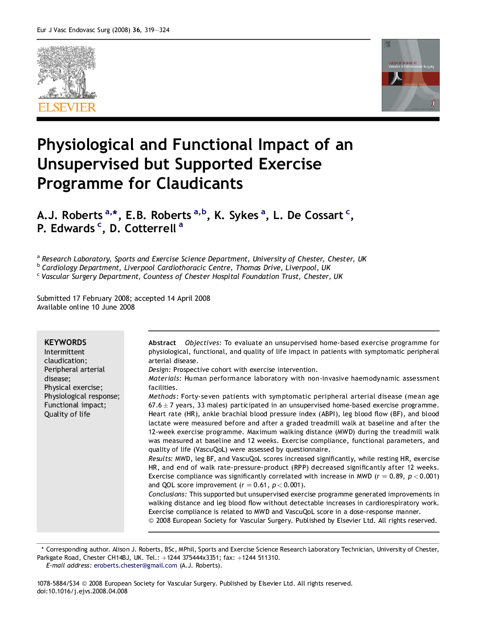 Physiological and Functional Impact of an Unsupervised but Supported Exercise Programme for Claudicants