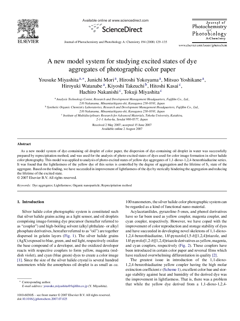 A new model system for studying excited states of dye aggregates of photographic color paper