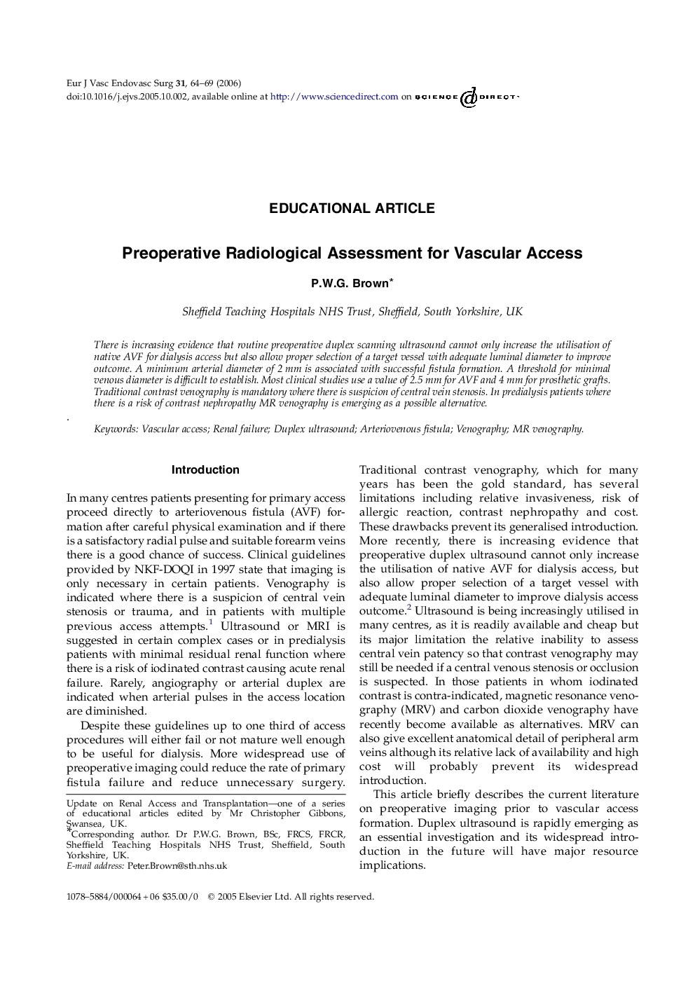 Preoperative Radiological Assessment for Vascular Access 