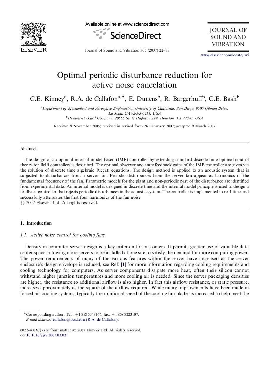 Optimal periodic disturbance reduction for active noise cancelation