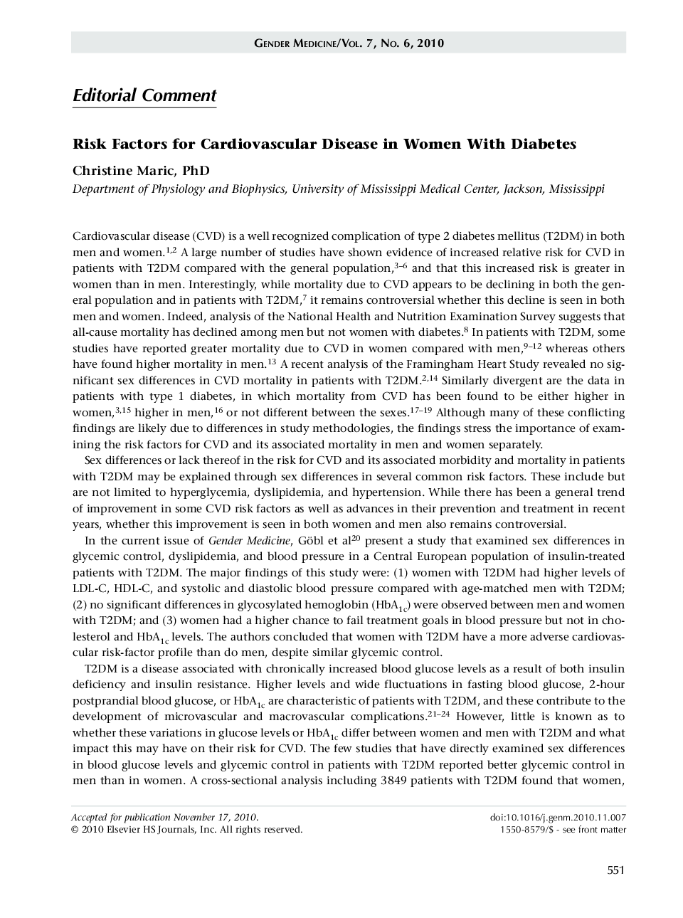 Risk factors for cardiovascular disease in women with diabetes