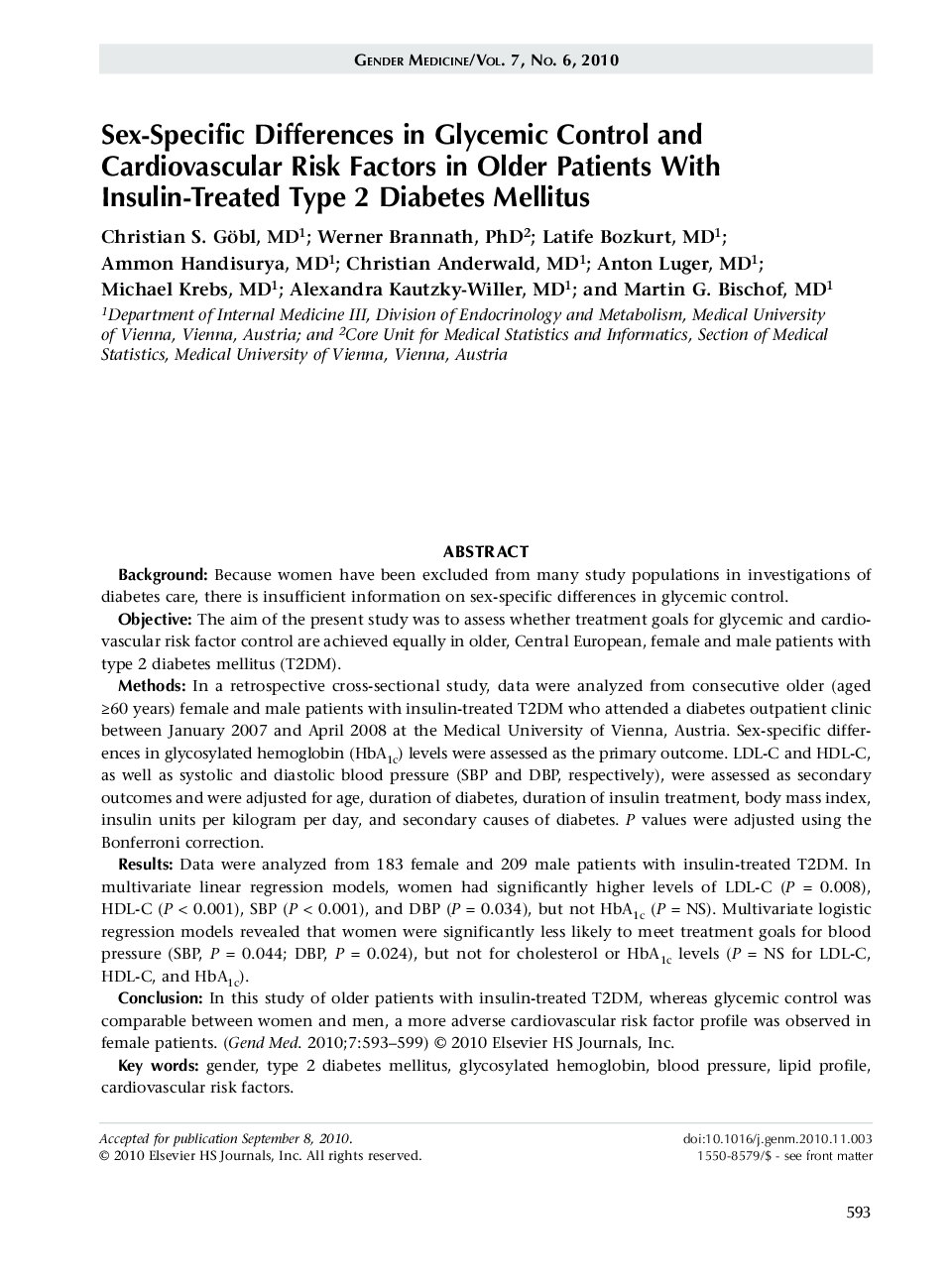 Sex-specific differences in glycemic control and cardiovascular risk factors in older patients with insulin-treated type 2 diabetes mellitus