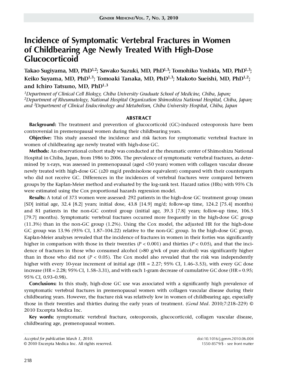 Incidence of symptomatic vertebral fractures in women of childbearing age newly treated with high-dose glucocorticoid