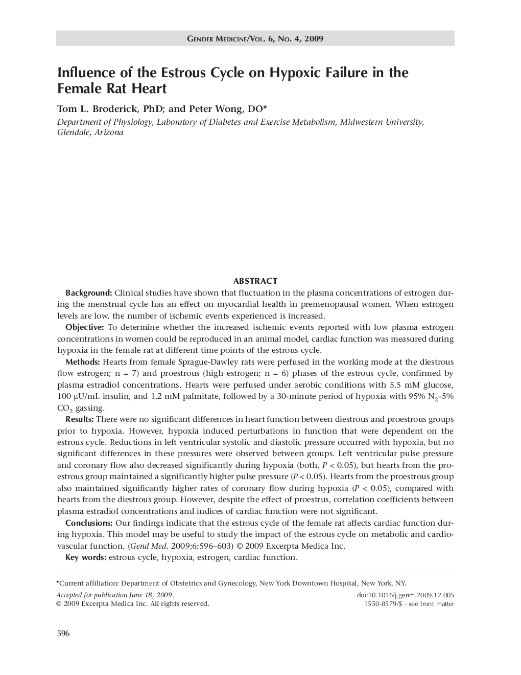Influence of the estrous cycle on hypoxic failure in the female rat heart