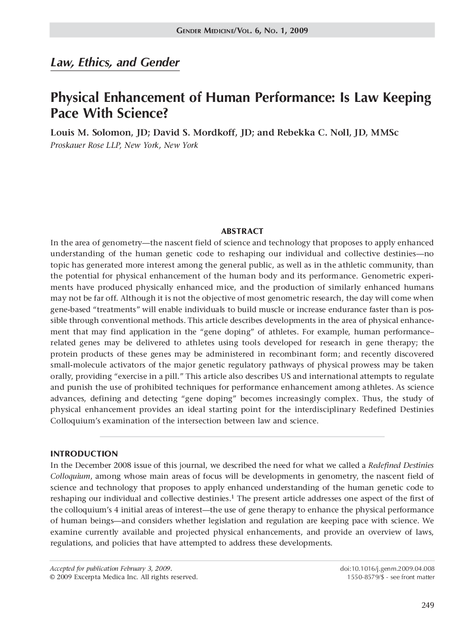 Physical enhancement of human performance: Is law keeping pace with science?