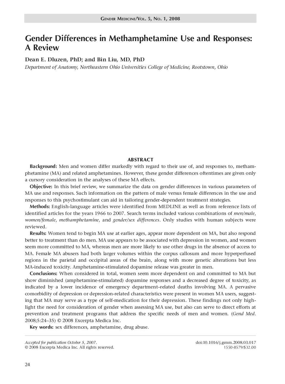Gender differences in methamphetamine use and responses: A review