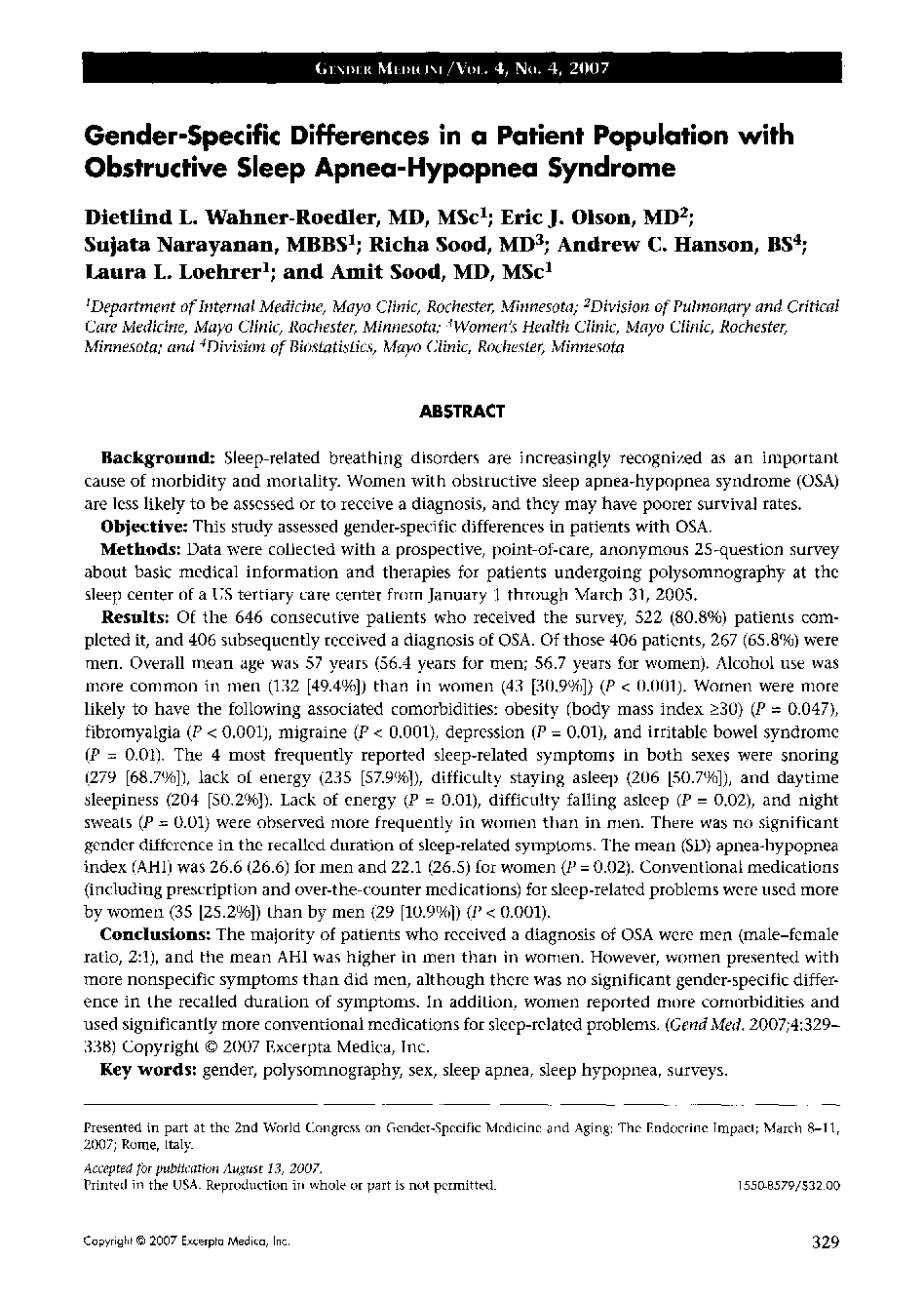 Gender-specific differences in a patient population with obstructive sleep apnea-hypopnea syndrome 