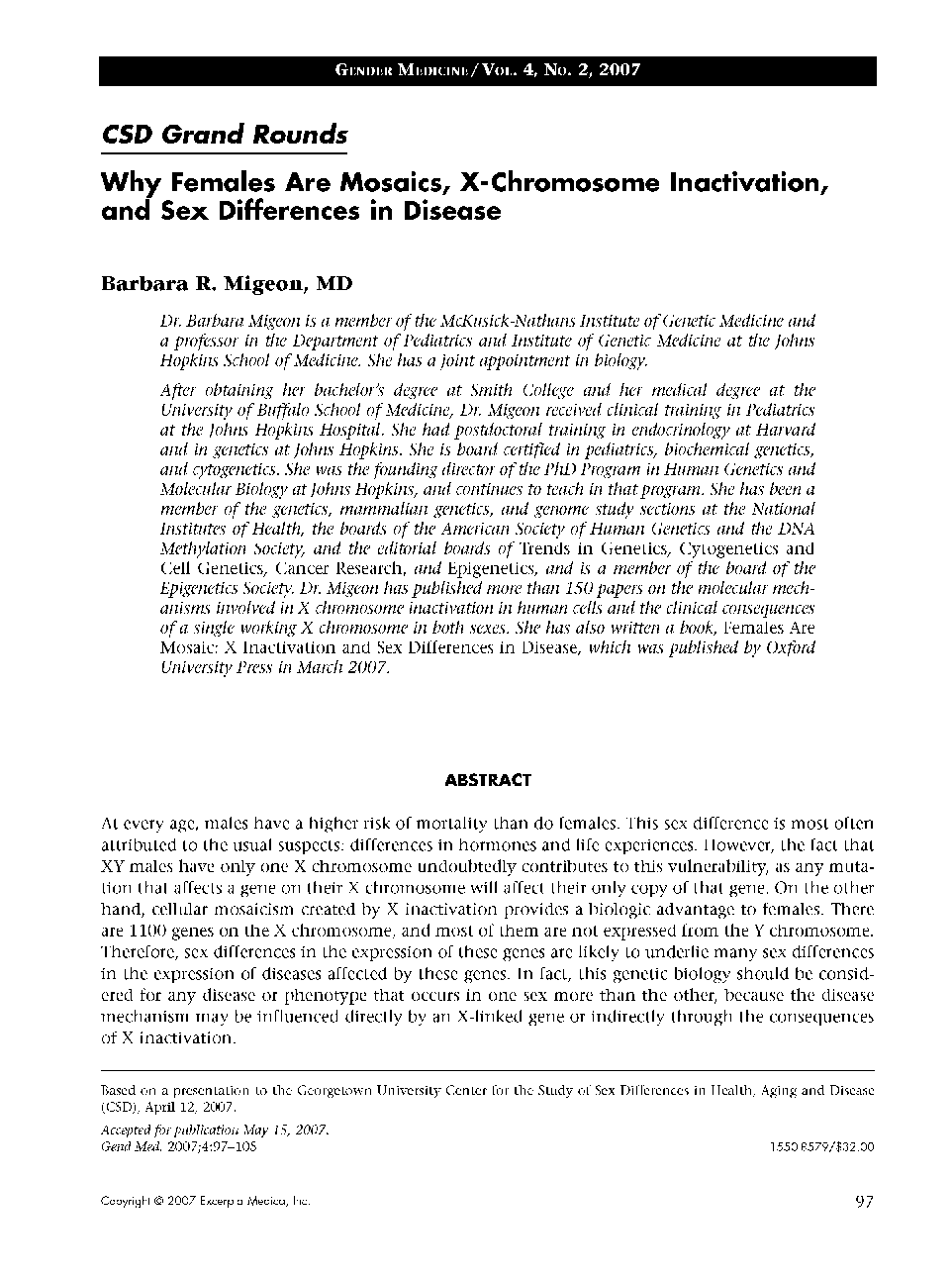 Why females are mosaics, x-chromosome inactivation, and sex differences in disease