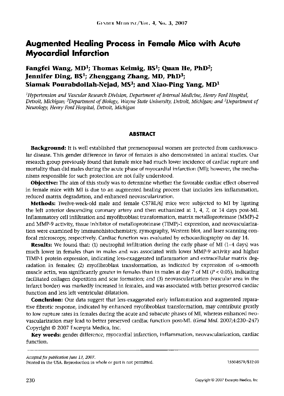 Augmented Healing Process in Female Mice with Acute Myocardial Infarction
