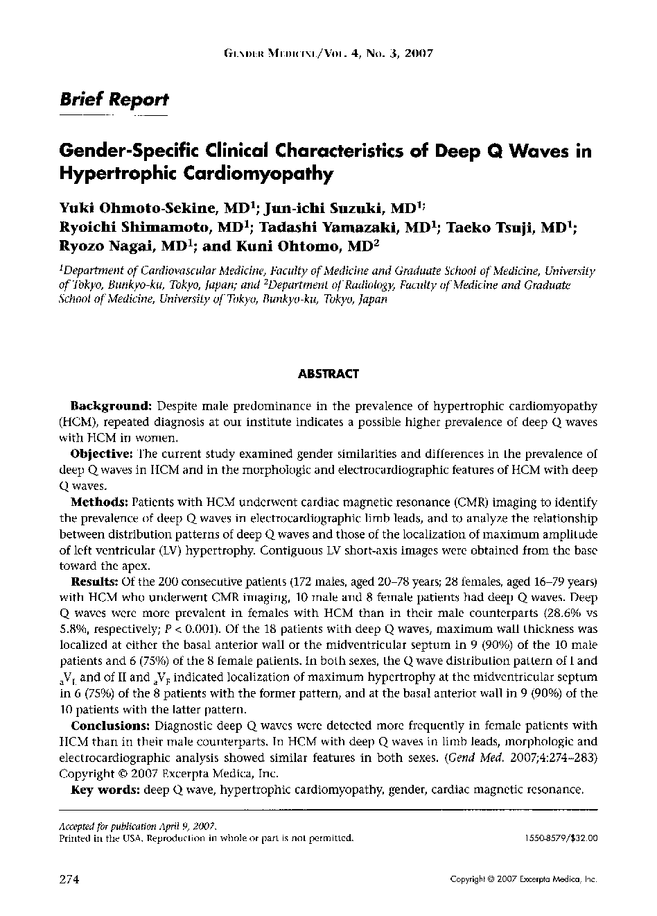 عکس صفحه اول مقاله: Gender-Specific Clinical Characteristics of Deep Q Waves in Hypertrophic Cardiomyopathy Gender-Specific Clinical Characteristics of Deep Q Waves in Hypertrophic Cardiomyopathy