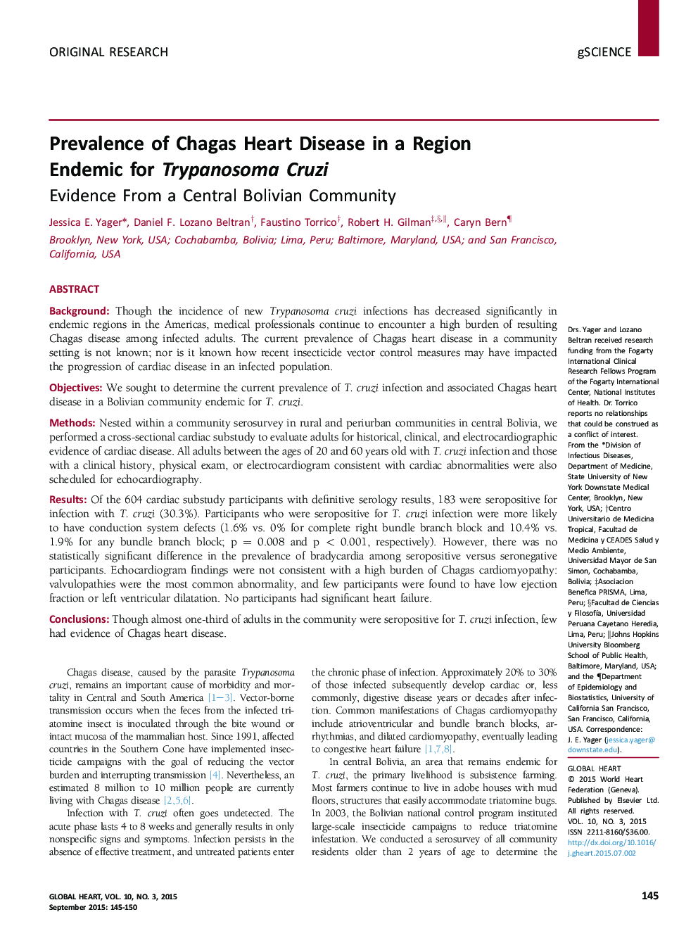 Prevalence of Chagas Heart Disease in a Region Endemic for Trypanosoma Cruzi