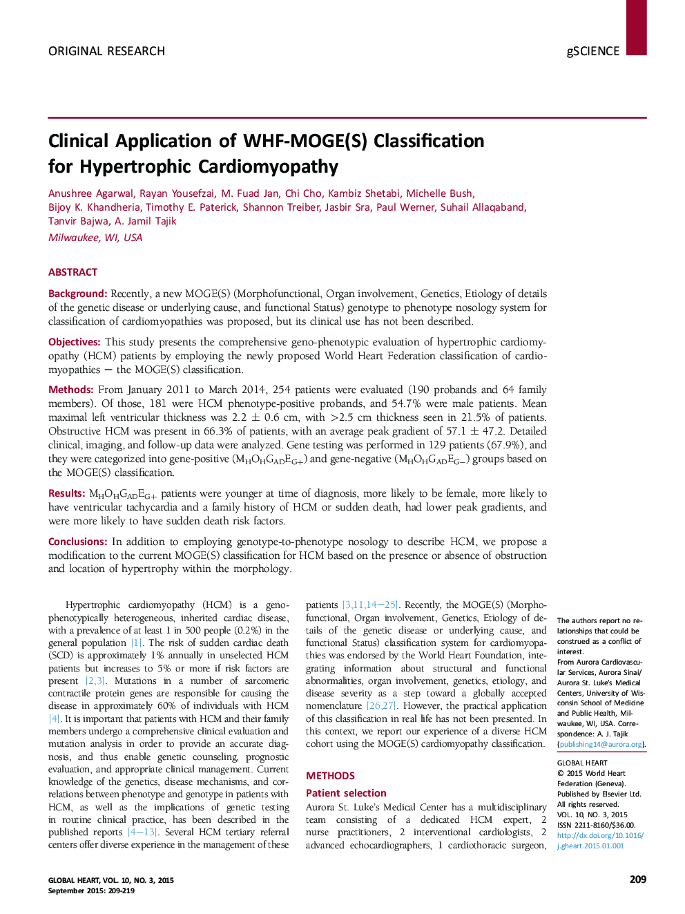 Clinical Application of WHF-MOGE(S) Classification for Hypertrophic Cardiomyopathy 
