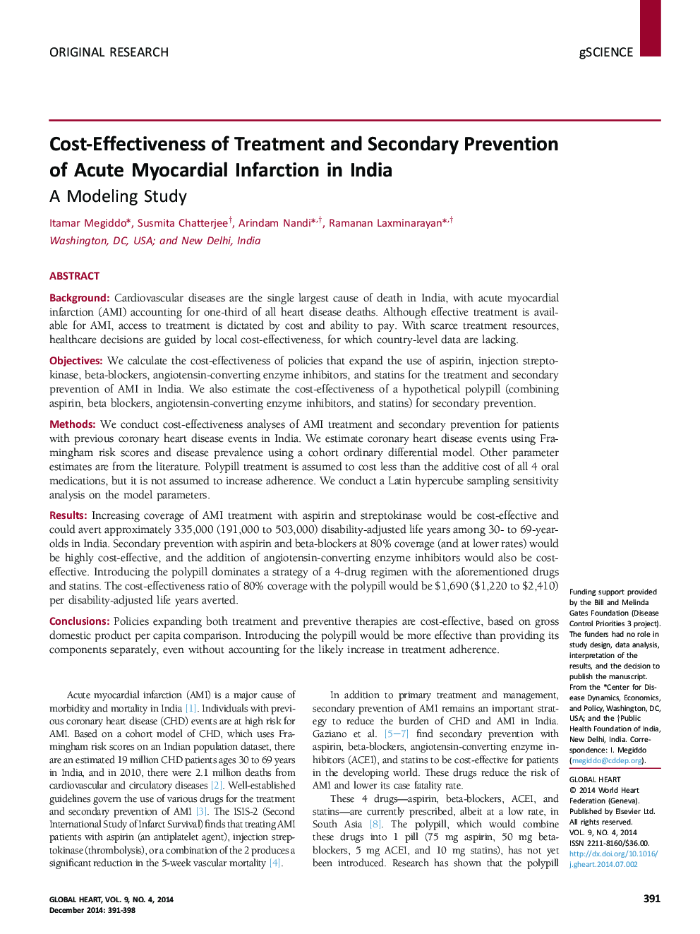 Cost-Effectiveness of Treatment and Secondary Prevention of Acute Myocardial Infarction in India