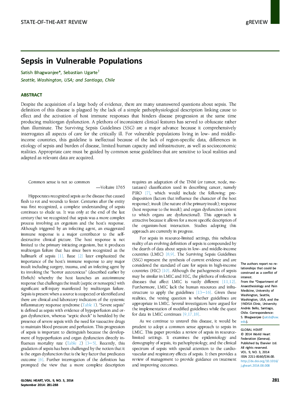 Sepsis in Vulnerable Populations 