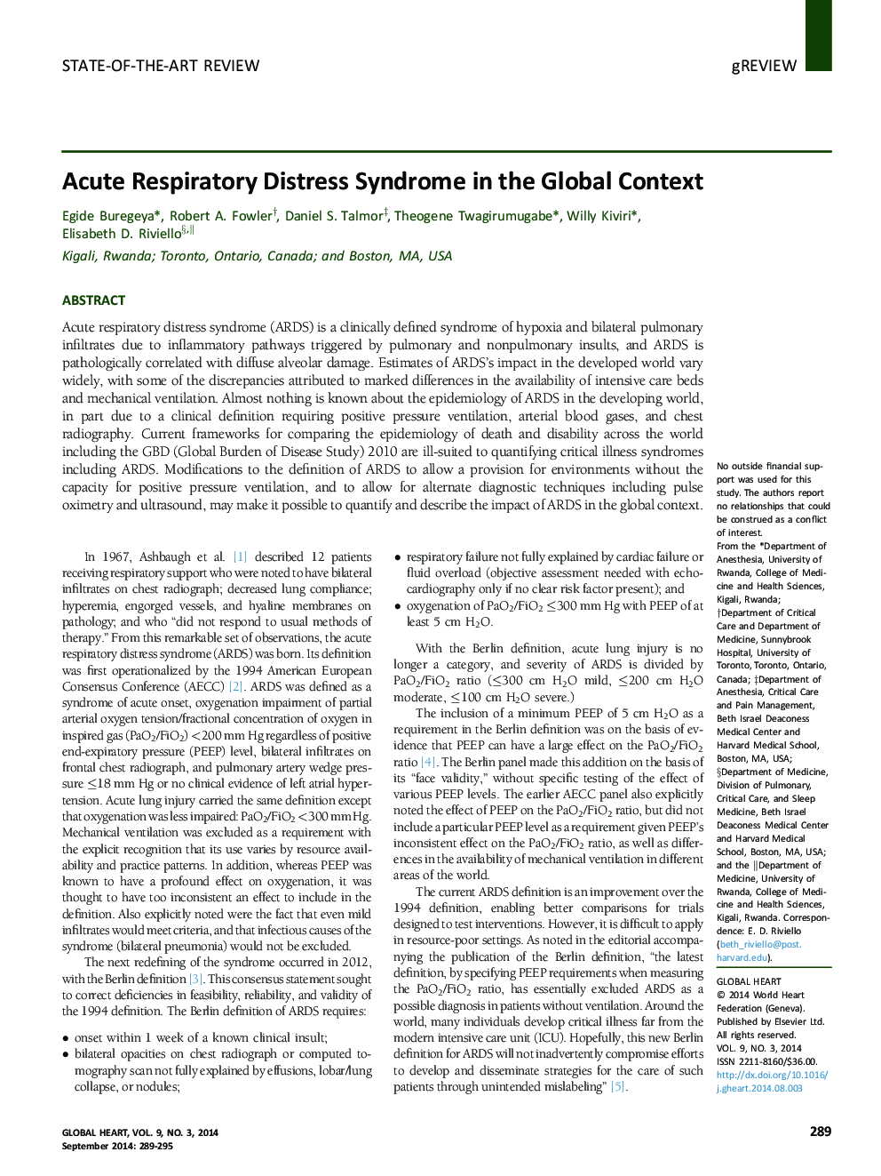 Acute Respiratory Distress Syndrome in the Global Context 