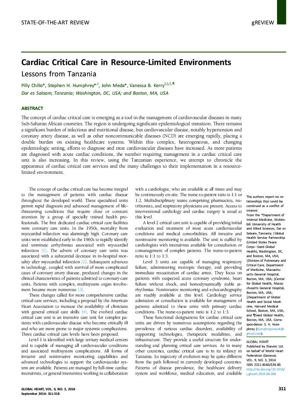 Cardiac Critical Care in Resource-Limited Environments : Lessons from Tanzania