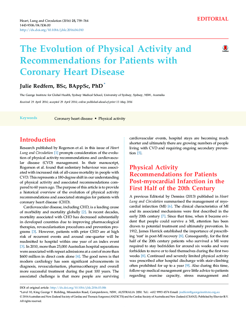 The Evolution of Physical Activity and Recommendations for Patients with Coronary Heart Disease