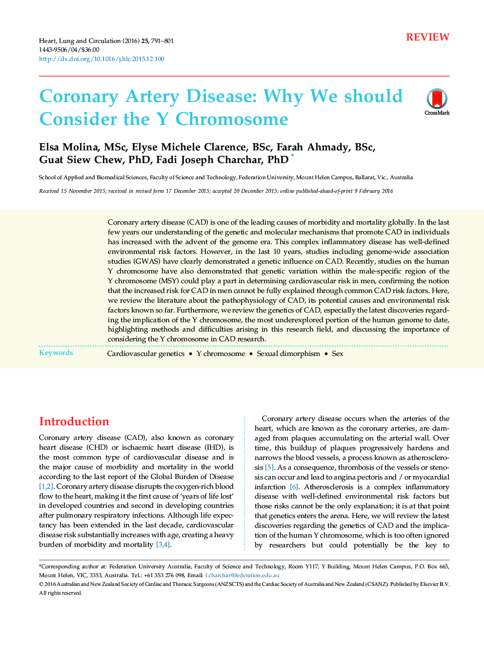 Coronary Artery Disease: Why We should Consider the Y Chromosome