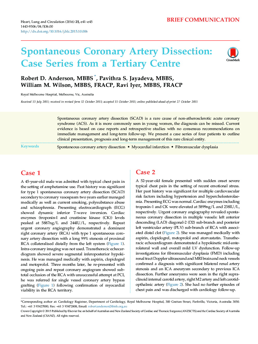 Spontaneous Coronary Artery Dissection: Case Series from a Tertiary Centre