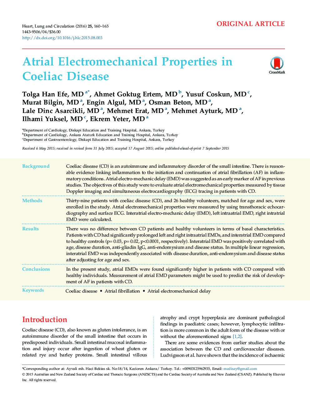 Atrial Electromechanical Properties in Coeliac Disease