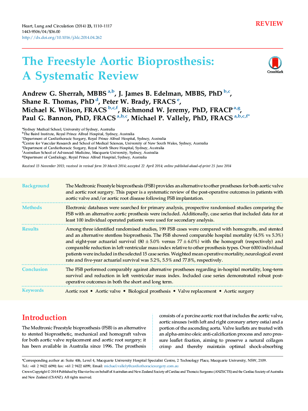 The Freestyle Aortic Bioprosthesis: A Systematic Review