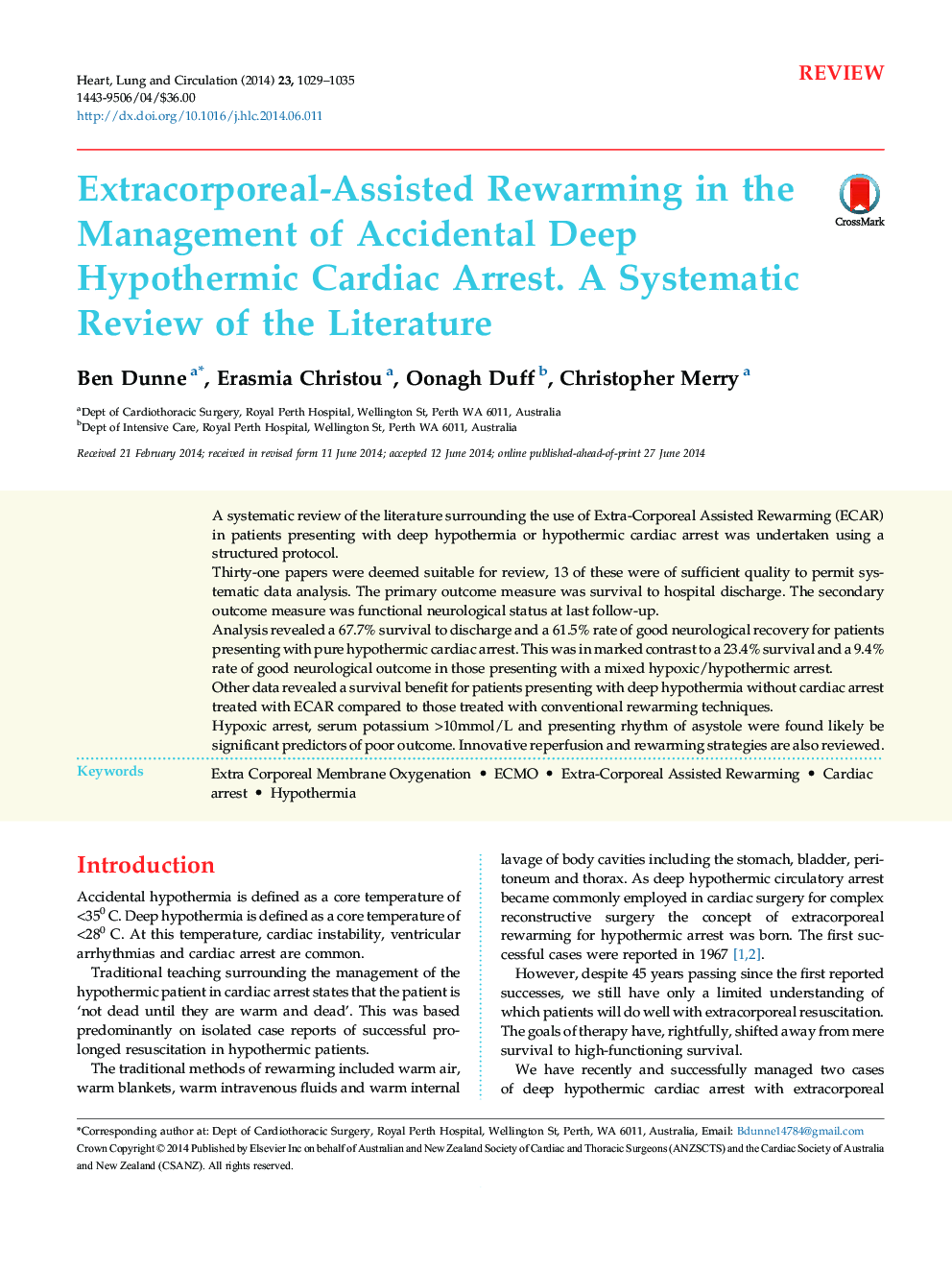 Extracorporeal-Assisted Rewarming in the Management of Accidental Deep Hypothermic Cardiac Arrest: A Systematic Review of the Literature