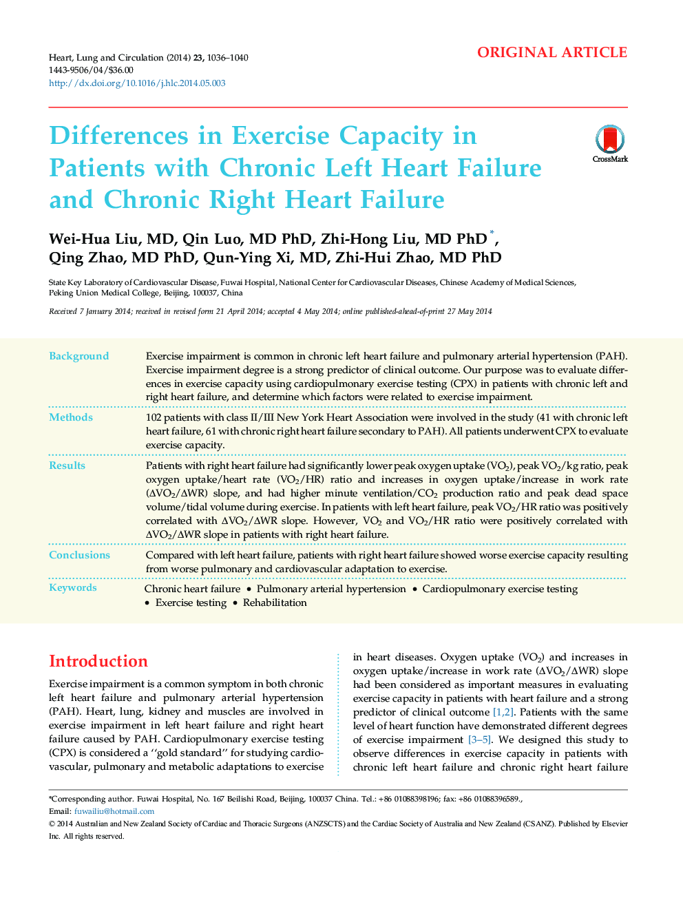 Differences in Exercise Capacity in Patients with Chronic Left Heart Failure and Chronic Right Heart Failure