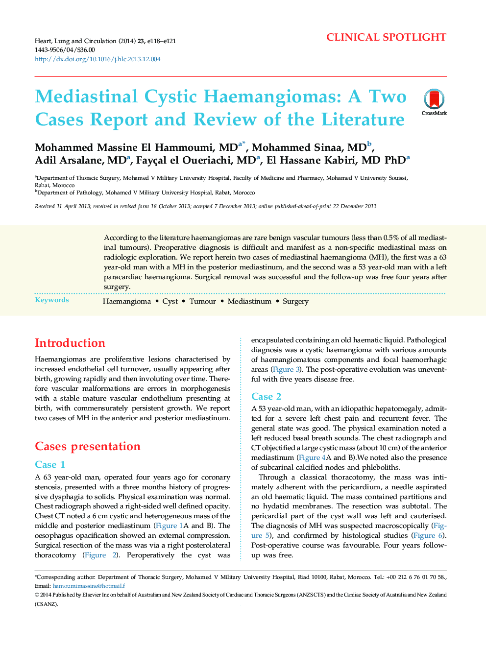 Mediastinal Cystic Haemangiomas: A Two Cases Report and Review of the Literature