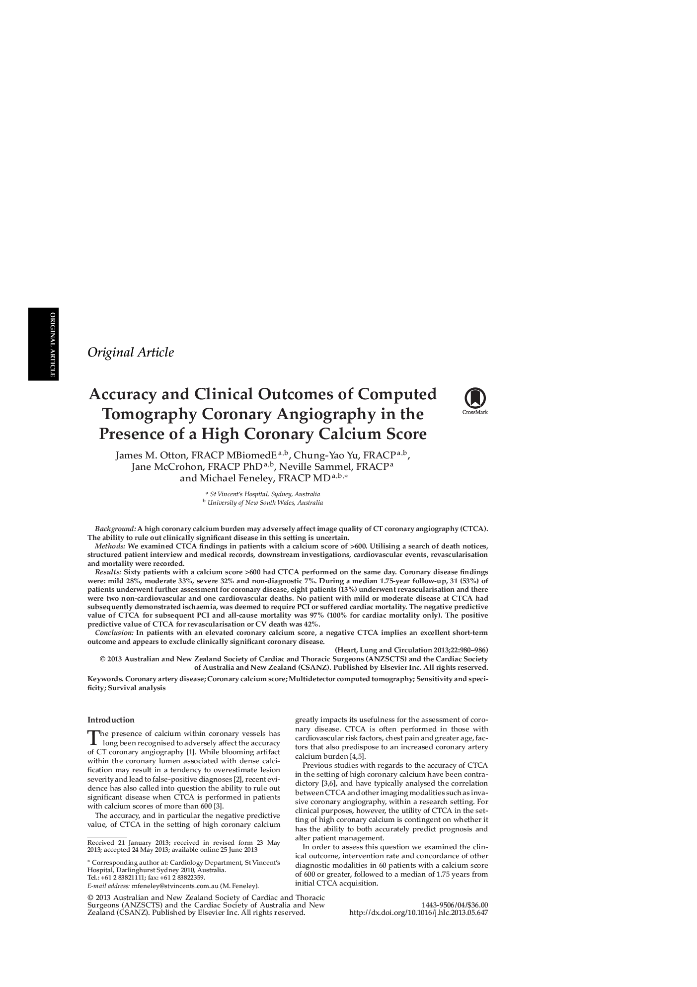 Accuracy and Clinical Outcomes of Computed Tomography Coronary Angiography in the Presence of a High Coronary Calcium Score