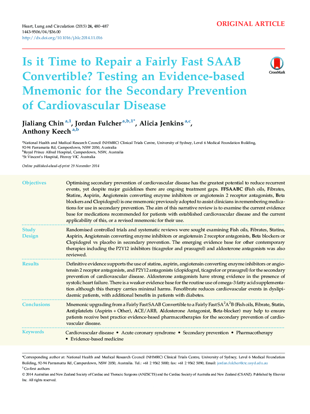 Is it Time to Repair a Fairly Fast SAAB Convertible? Testing an Evidence-based Mnemonic for the Secondary Prevention of Cardiovascular Disease