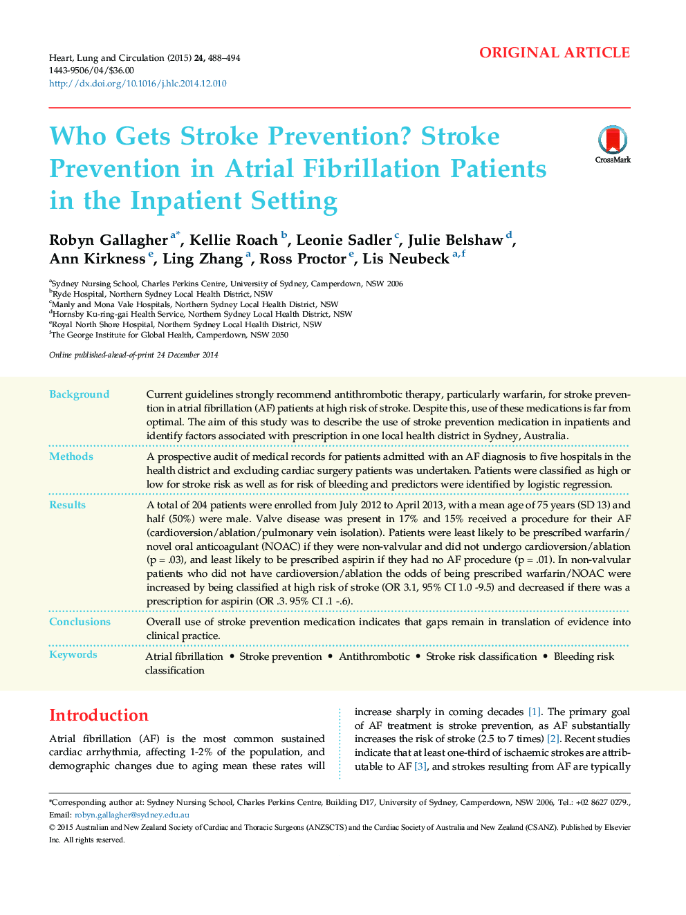 Who Gets Stroke Prevention? Stroke Prevention in Atrial Fibrillation Patients in the Inpatient Setting