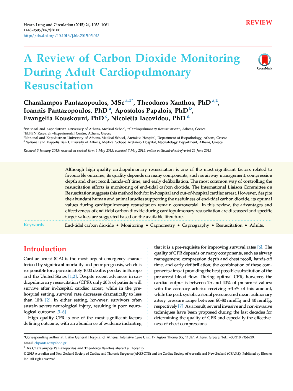 A Review of Carbon Dioxide Monitoring During Adult Cardiopulmonary Resuscitation