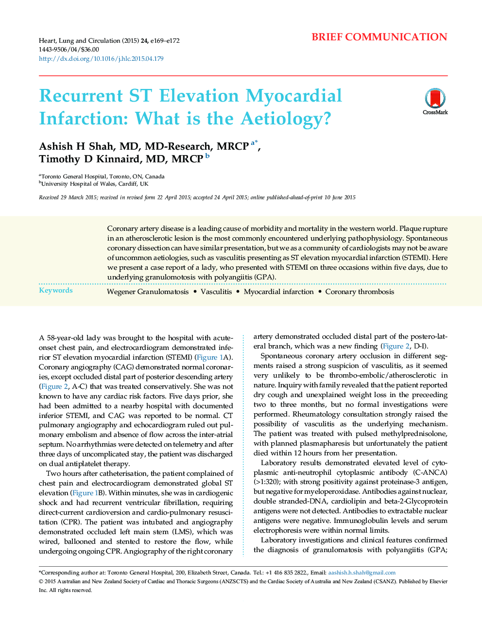 Recurrent ST Elevation Myocardial Infarction: What is the Aetiology?