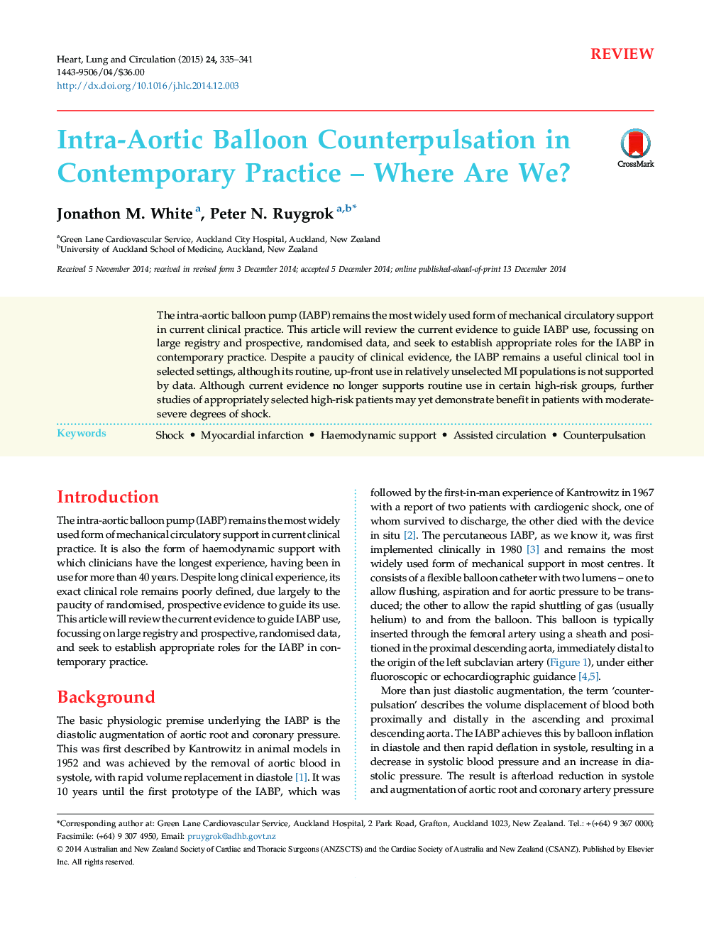 Intra-Aortic Balloon Counterpulsation in Contemporary Practice – Where Are We?
