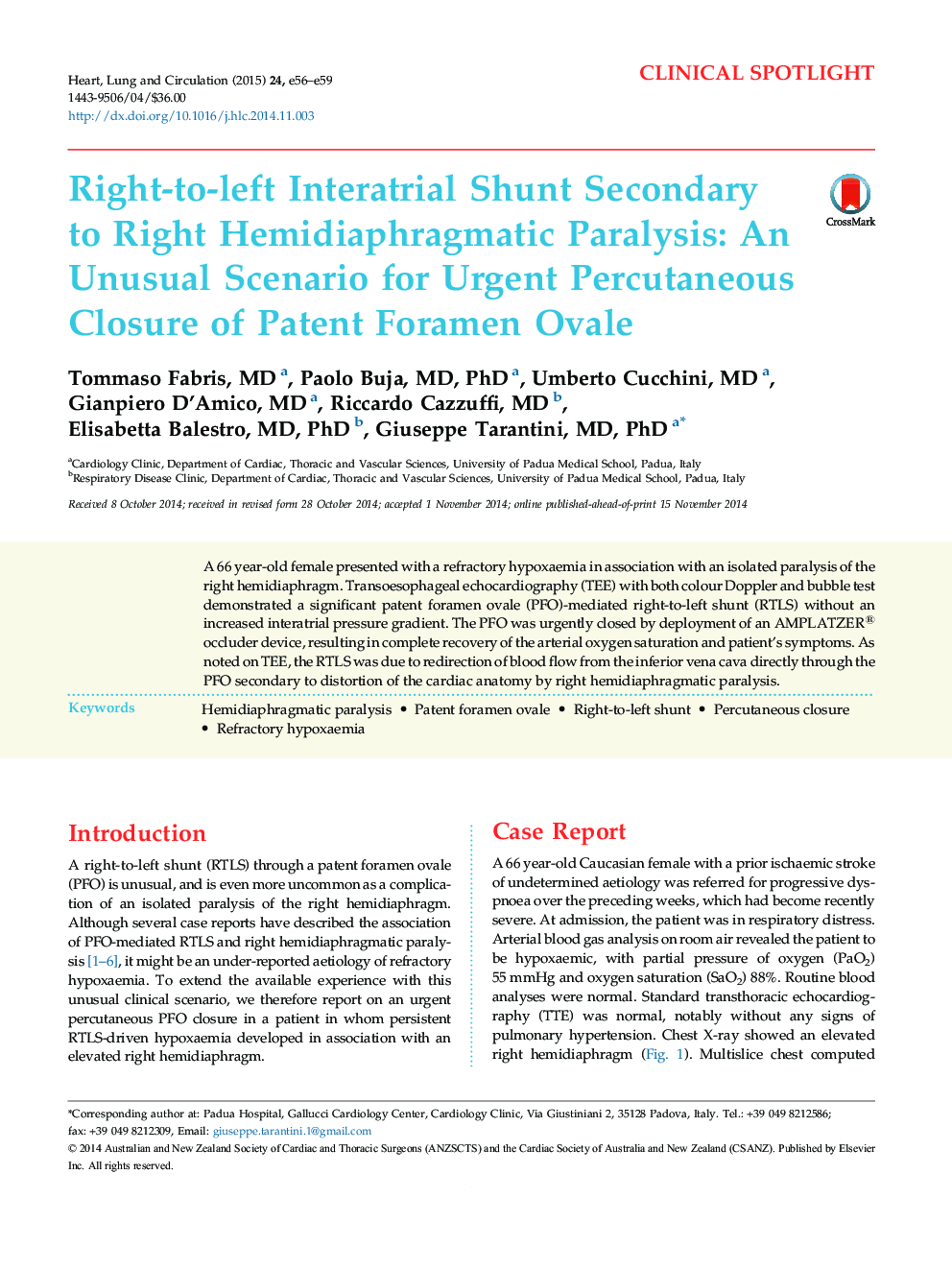 Right-to-left Interatrial Shunt Secondary to Right Hemidiaphragmatic Paralysis: An Unusual Scenario for Urgent Percutaneous Closure of Patent Foramen Ovale