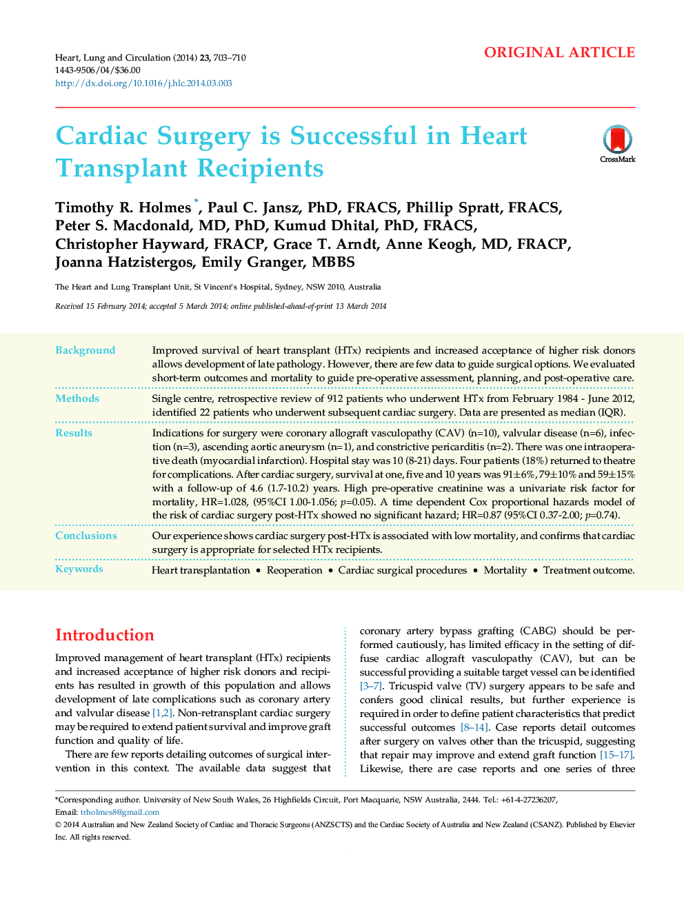 Cardiac Surgery is Successful in Heart Transplant Recipients