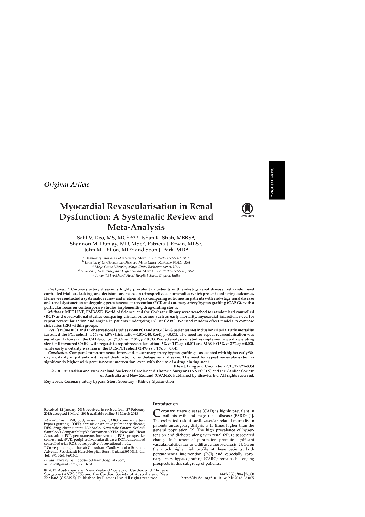 Myocardial Revascularisation in Renal Dysfunction: A Systematic Review and Meta-Analysis