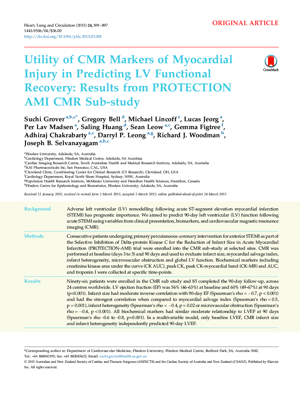 Utility of CMR Markers of Myocardial Injury in Predicting LV Functional Recovery: Results from PROTECTION AMI CMR Sub-study